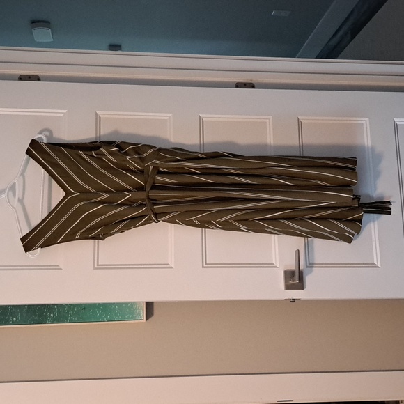 Ann Taylor Khaki Green Stripped Wrap Dress - Picture 3 of 9